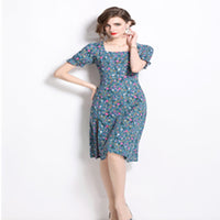 Women's Floral-print Split Slim-fit Dress