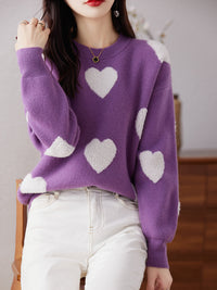 Round Neck Pullover Love Pure Wool Sweater Ladies