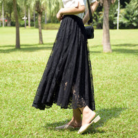 Korean Style High Waist Slimming Hollow-out Crocheted Lace Skirt