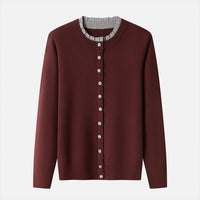 Ribbed Trim Contrast-Colored Crew-Neck Knit Sweater Womens Long Sleeve