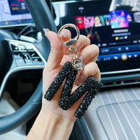 Black Clay Letter Keychain With Diamond