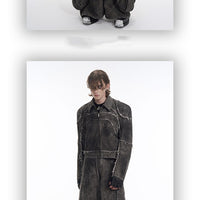 Short Gray Padded Shoulder Denim Coat