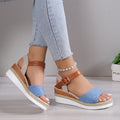 New Style Ankle-Strap Jute-Soled Lightweight Casual Fishmouth Wedge Sandals For Women