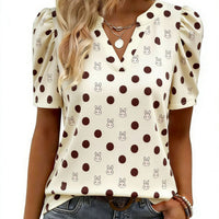 New Printed V-neck Puffed Short-sleeve Casual Fashion Top