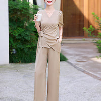 Fashionable Elegant And Capable Wide-leg Pants Two-piece Set For Women