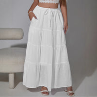 Adjustable High-waist Elastic Midi Skirt With Four Panels