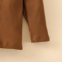 Girls' Cotton Sunken Stripe Micro Turtleneck Long Sleeve Pleated Skirt Suit