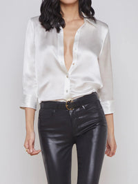 Satin Rayon Shirt Women's Solid Color Top Elegant Lapel