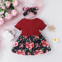 Girls' Printed Dress Headscarf Two-piece Set
