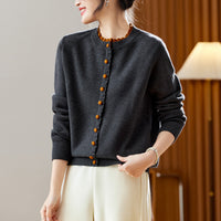 Ribbed Trim Contrast-Colored Crew-Neck Knit Sweater Womens Long Sleeve