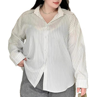 Vertical Stripe Long Sleeve Loose Oversized Shirt