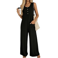 Womens Solid-Color Casual All-Match Jumpsuit