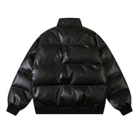 Gothic Letter Stand Collar PU Leather Coat Cotton-padded Jacket