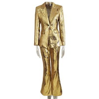 Fashionable Gold Sequin Blazer And Pants Suit For Women