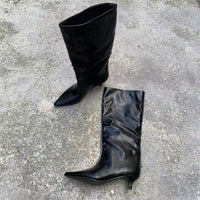Women's Solid Color Fashion All-match Outer Wear High Tube Pointed Boots