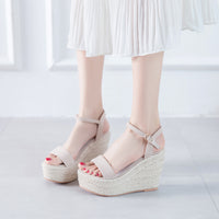 Open Toe Ankle-strap Buckle Wedge Woven Sandals