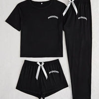 Homewear Pajamas For Women Lettered Black Three-piece Suit