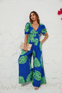 Casual V-neck Waist Wide Leg Jumpsuit For Women