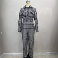 Retro Plaid High-Waisted Jumpsuit And Pockets For Women