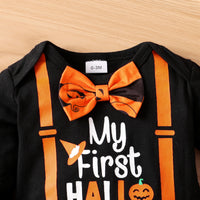 Halloween Letter Print Top Pumpkin Printed Trousers