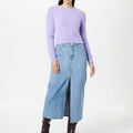 Womens Denim Irregular-Slit High-Waisted Maxi Skirt