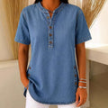 V-neck Casual Womens Faux Denim Short-sleeve Top