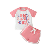 Casual Contrast Color Letter T-shirt Sports Shorts Two-piece Set