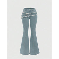 Punk-style Vintage Metal Heart-shaped Belt Frayed-edge Jeans