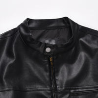 INS American Style Motorcycle Clothing Loose Casual Stand Collar PU Leather Jacket