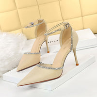 Hollow High Heeled Shoes Satin Shallow Mouth
