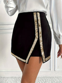 Women's Polyester Sequin Stitching Slit Pantskirt