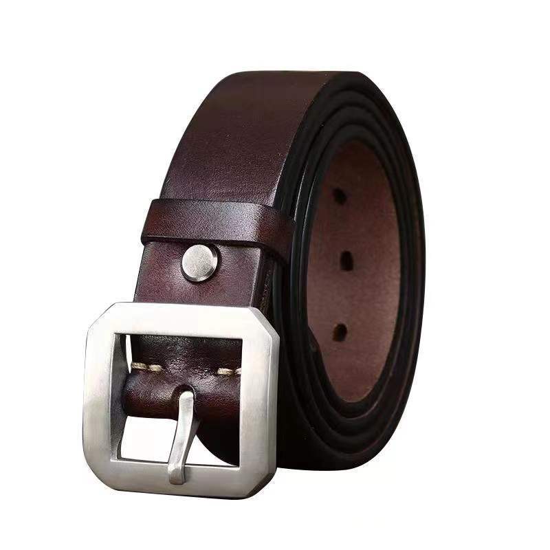 Thick Glossy Pure Cowhide Stainless Steel Belt