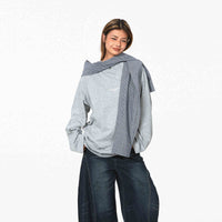 Retro Fake Two-piece Hooded Plaid Shawl Casual Long Sleeve T-shirt Top
