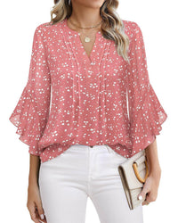 Lotus Leaf 34 Sleeve Top Solid Color Fashion