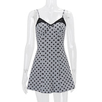Womens Polka-Dot Elegant Waist-Cinching Slip Dress