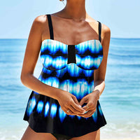 Printed Contrast Panel Split Large Swimsuit