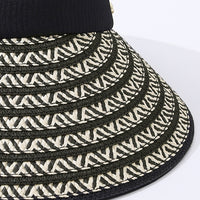 The Color-blocking Texture Foldable Large Brim Face Cover Straw Woven Hat Is Light, Breathable, Casual And Laid-back Style. It Is An Open-top Sun Hat For Outdoor Vacation And Travel