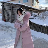White Duck Down Jacket Women's Mid-length Big Fur Collar Loose Thick