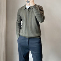 Lightly Mature Spring And Autumn Stripes Lapel Boys Texture Loose Elastic Knitted Sweater