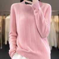 Women's Pullover Half Turtleneck Solid Color Knitted Comfortable Warm Sweater