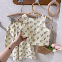 Floral Suit Little Girl Western Style Camisole All Match Casual Pants