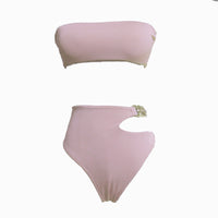 European And American Women's White Bikini Split Tube Top Swimsuit