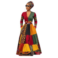 Womens 3D Digital Print V-Neck Short-SleeveLong-Sleeve Plus-Size Dress