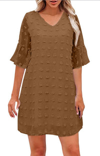 Chiffon Polka-Dot Flowy Short Dress Elegant For Work Commuting