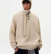 Men's Loose And Versatile Niche Designforward Henley Knit Sweater