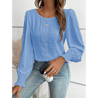 Womens Casual Top With Dotted Lace Trim And Lantern Sleeves