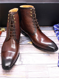 Men's Leather High-top Business Embossed Boots