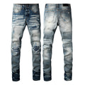 Mens Slim-Fit Denim Jeans With Ripped Patches