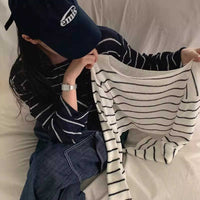 Off-neck Striped Ice Silk Sweater Loose Thin Type Sunscreen Blouse