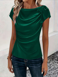 Solid-color Satin Faux-silk Off-the-shoulder Sleeveless Work Top